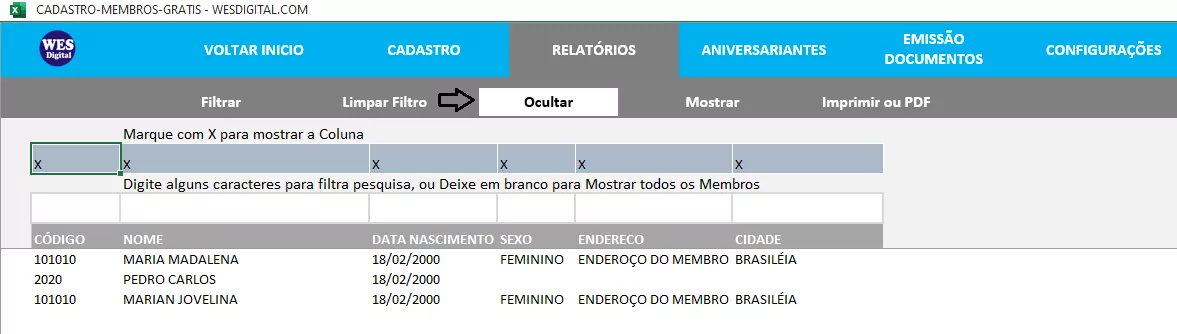 Como Personalizar Relatório Cadastro de Membros