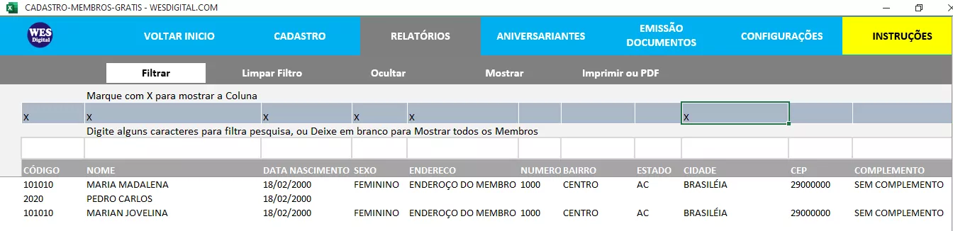 Como Personalizar Relatório Cadastro de Membros