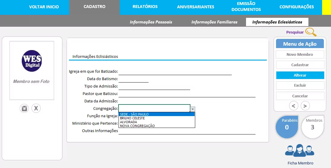 Personalizando Campos de Seleção planilha Cadastro de Membros