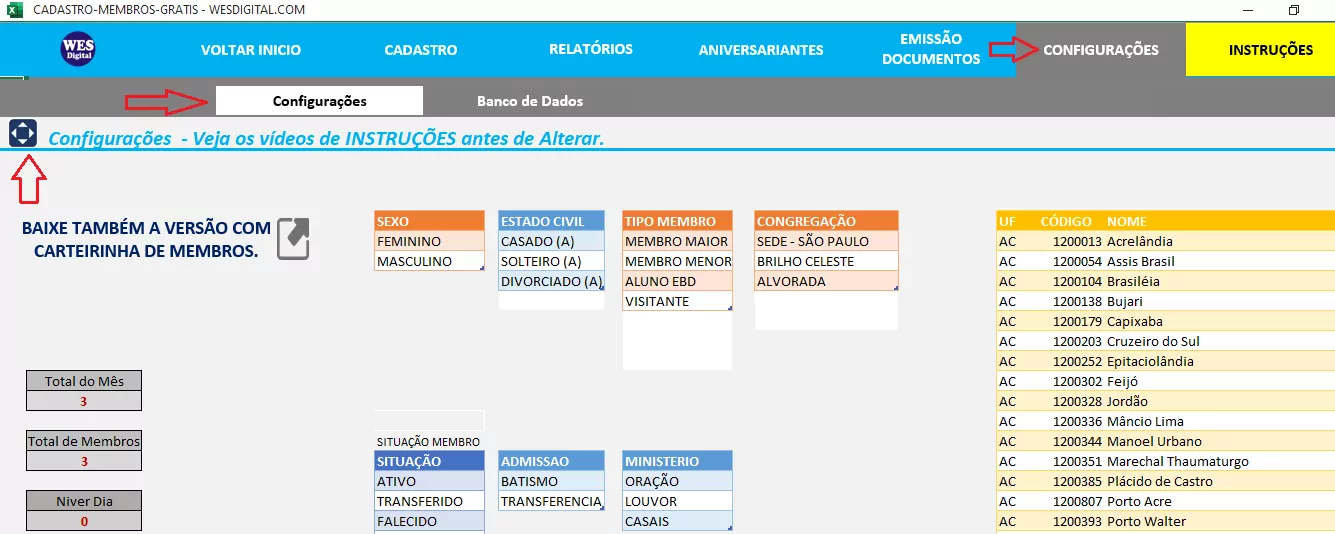 Personalizando Campos de Seleção planilha Cadastro de Membros