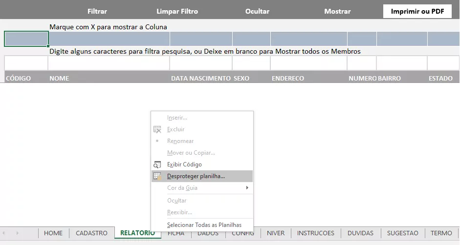 Personalizar Cabeçalho Relatório Membros