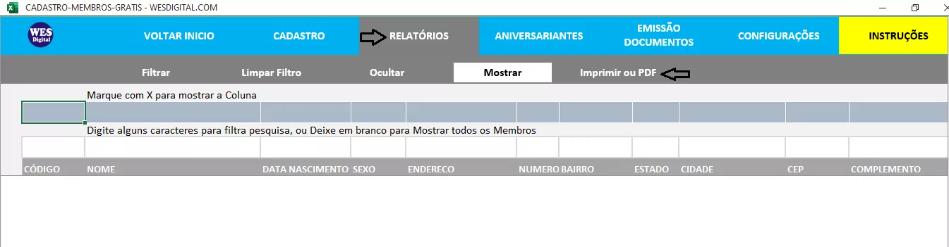 Personalizar Cabeçalho Relatório Membros