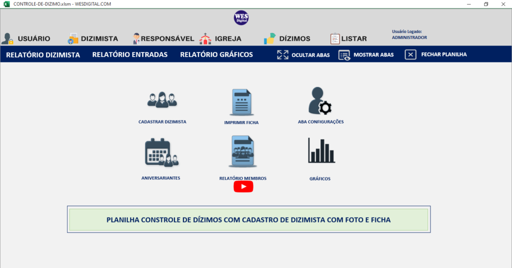 Planilha Controle de Dízimos e Ofertas