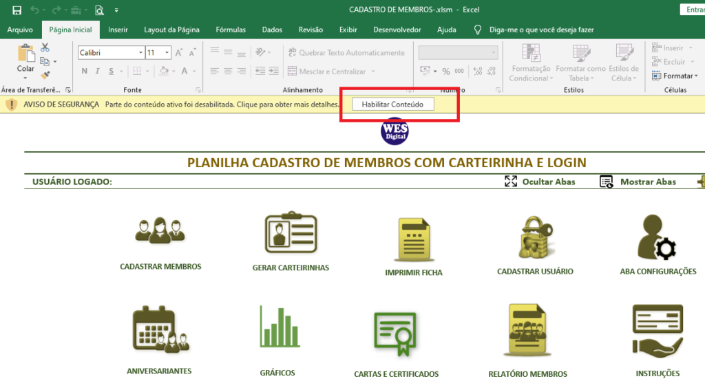 cadastro de membros habilitar conteúdo